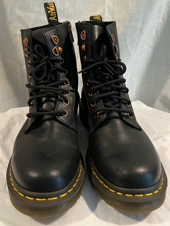 Dr. Martens Shoes - Dr. Martens Black Leather Pascal Combat boots with rose gold hardware